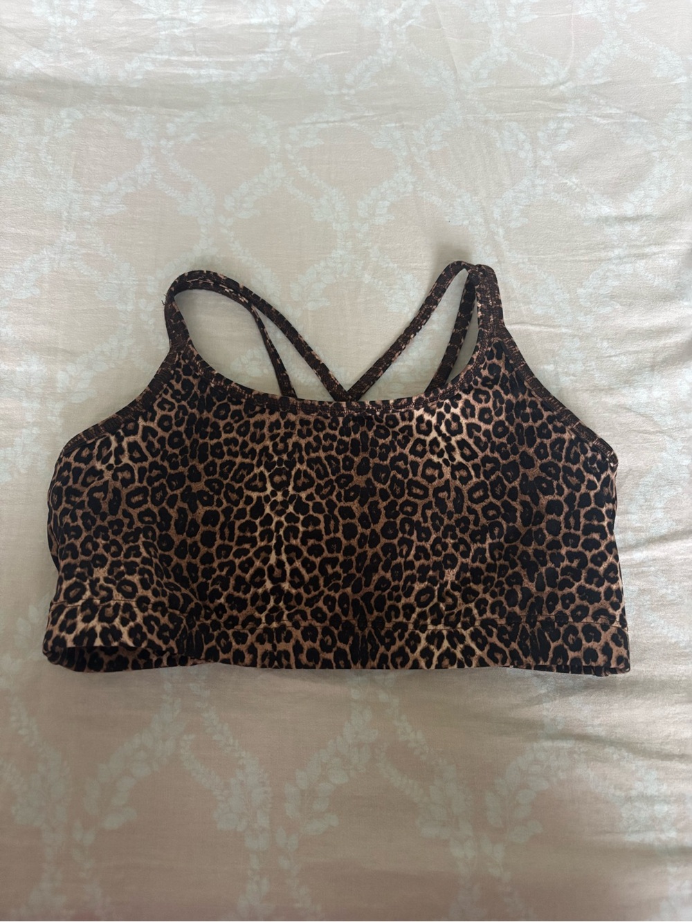 Leopard Print Strappy Sports Bra - Brown/Black